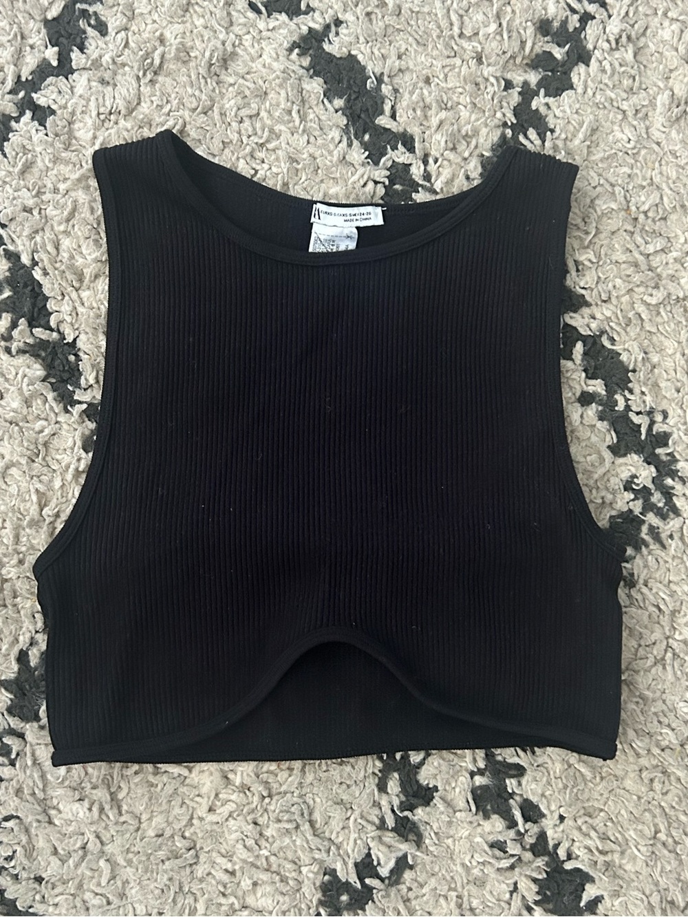 Zara Black Ribbed Cropped Tank with Curved Hem